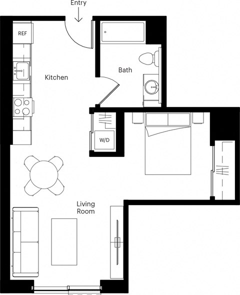 Floor plan for studio, 1 bath, 512 sqft